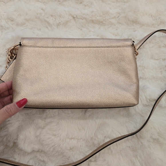 Coach Crosstown Metallic ROSE Gold Crossbody Purse Pebble Leather - Picture 3 of 10
